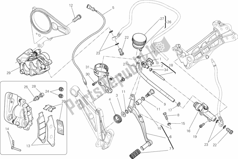 Todas as partes de Sistema De Freio Traseiro do Ducati Diavel USA 1200 2013